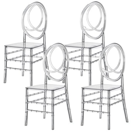 Fabulaxe Modern Acrylic Phoenix Dining Chair, Stackable Transparent Chair, Clear Acrylic Chair, 4PK QI004659.CL.4